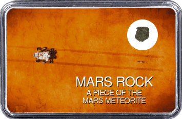 Mars Meteorit NWA 10628 (Motiv: Mars Rover Perseverance und Hubschrauber Ingenuity mit Fahrspur auf Marsoberfläche aus Vogelperspektive)