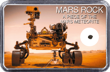 Mars Meteorit NWA 6963 (Motiv: Mars Rover Perseverance mit Hubschrauber Ingenuity in Frontansicht)