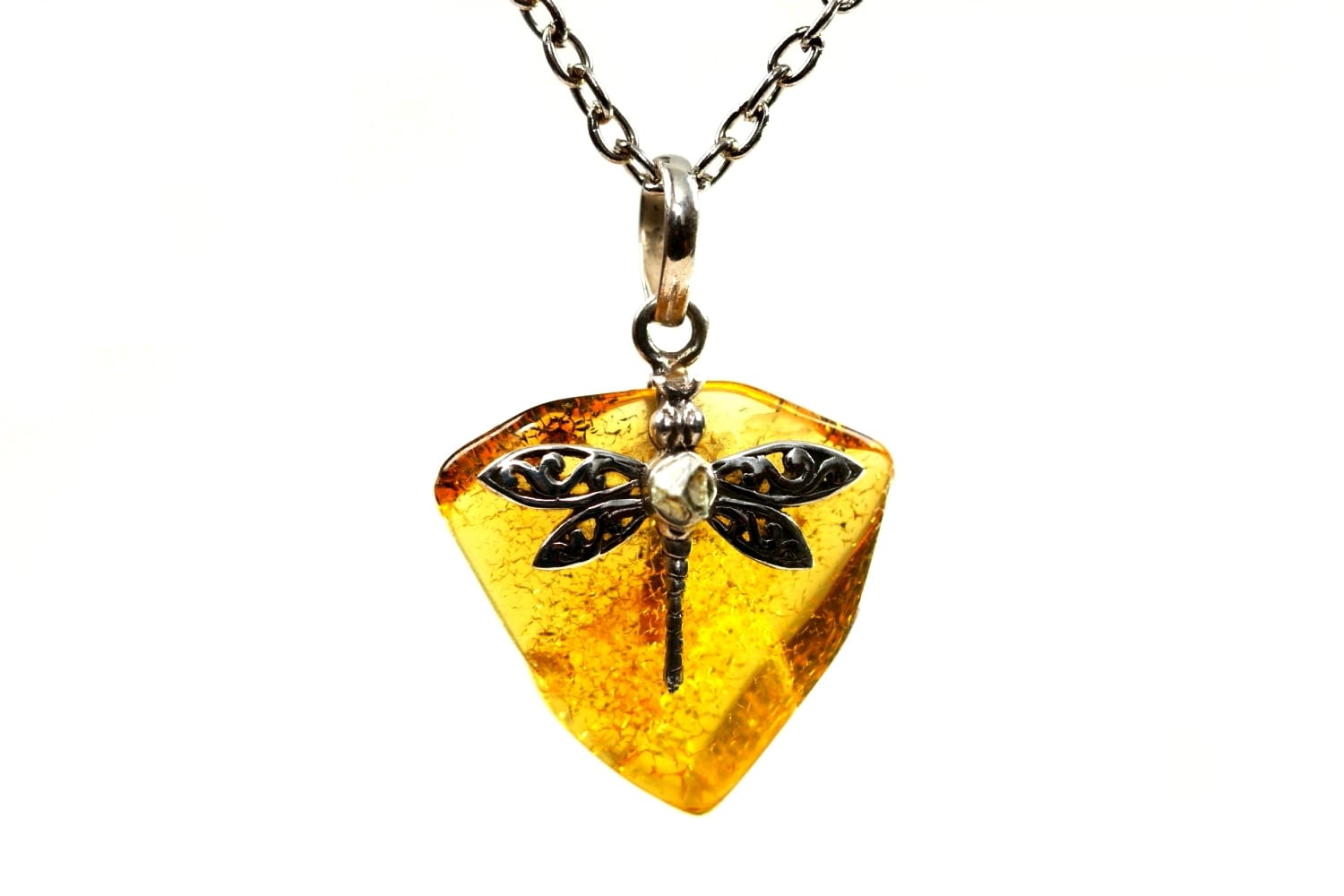 Bernstein-Anhänger (Fossil & Herkimer "Diamant" | 925er Silber) - 3,25 g